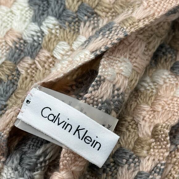 Calvin Klein Multicolor Houndstooth Knit Scarf Wrap Fringe 23" x 74" Winter - Picture 7 of 9